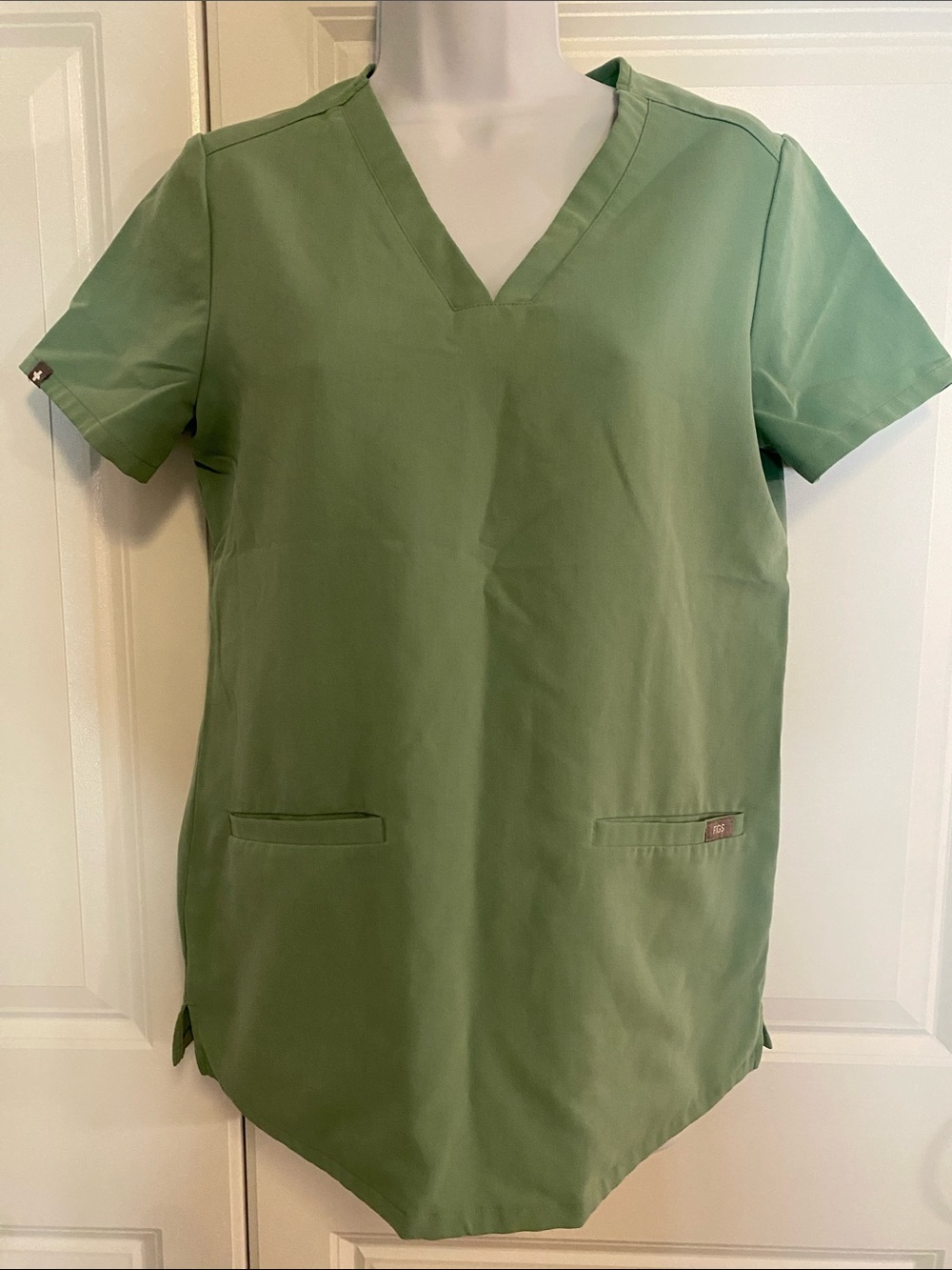 Figs Light Olive Green V-Neck Short Sleeve Scrub Top